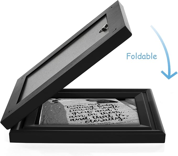 4x6 Double Horizontal Hinged Picture Frame Folding Photo Frame in Black Pine Wood with Real Glass for Tabletop X2-HEI-2H46