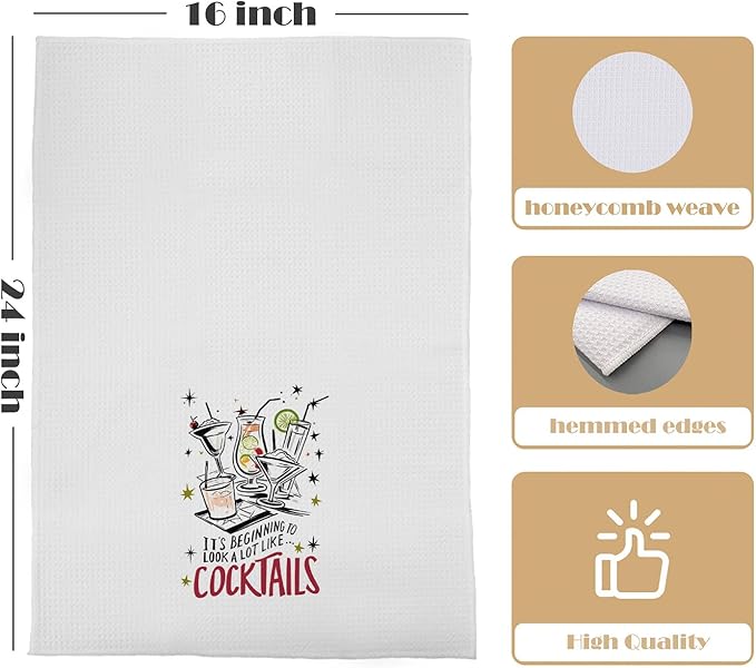Funny Cocktail Kitchen Towels - Cocktail Gifts Decorative Waffle Weave Dish Towels, Bar Cart Decor Hand Towel Tea Towel, 16x24 Inch