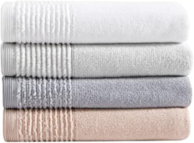 Vera Wang - Bath Towels, Super Soft 100% Cotton Towel Set, Highly Absorbent with a Medium-Weight Plush Feel, Low Linting & Fade Resistant Bathroom Towels (Sculpted Pleat White, 6 Piece)