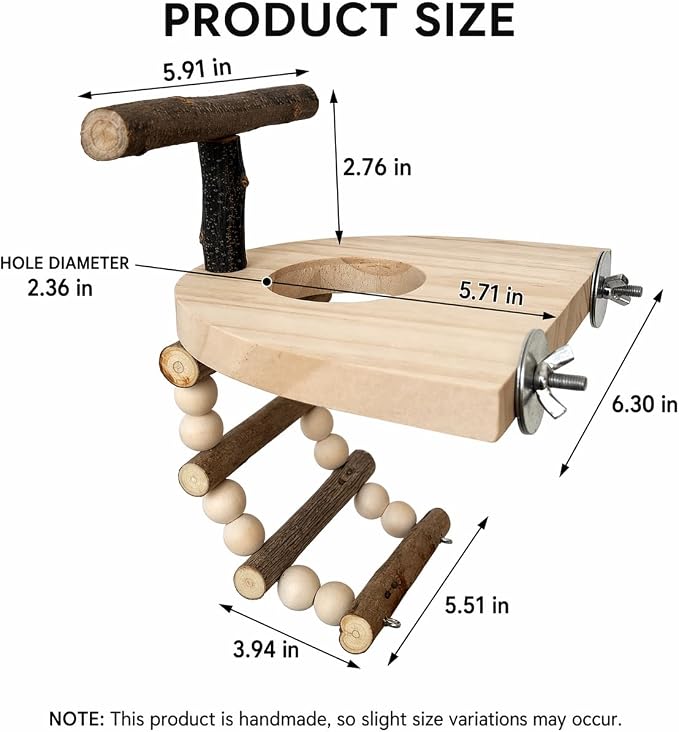 Bird Perch for Cage, Natural Pine Wood Platform with Ladder, Cage Mounted Parrot Perch for Parakeets, Cockatiels, Budgies, Finches & Small Birds