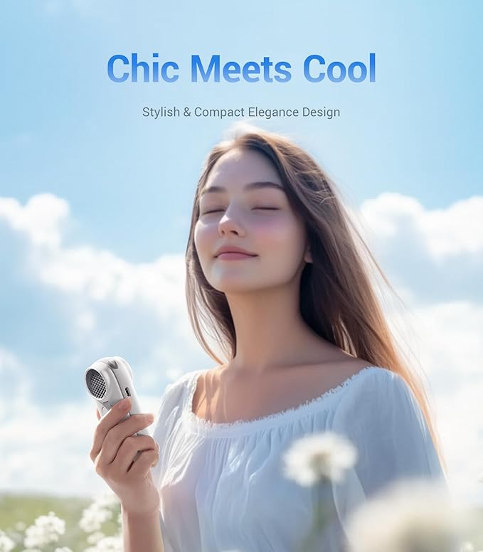 Diveblues Handheld Portable Turbo Fan, 4000mAh USB Rechargeable Pocket Fan, Up to 16 Hours, Hand Fan with 5 Speeds Powerful Cooling for Travel/Summer/Outdoor/Lash/Purse