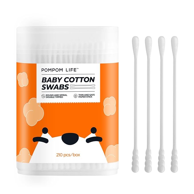 Baby Cotton Swabs 210 Count, Cotton Swabs For Personal Hygiene, Baby Safe Tips For Ear and Nose Clean With Biodegradable & Organic Cotton Buds, Double Tipped Safety Sticks, 100% Eco-Friendly