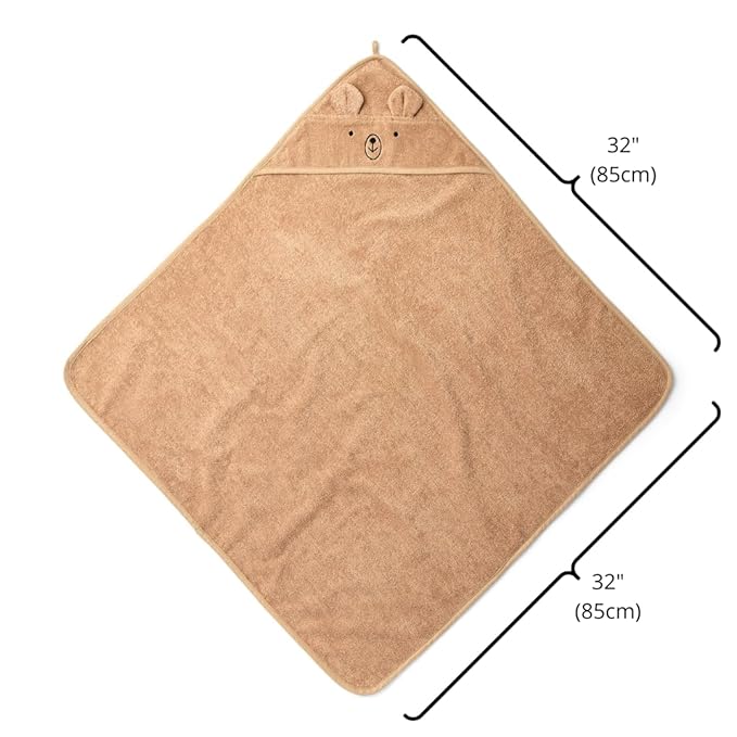 Baby Hooded Towel – Organic Cotton Baby Bath Towels, 32" x 32" Super-Soft and Absorbent Baby Towels for Newborn 2-Pack (Rabbit Grey/Bear Natural)