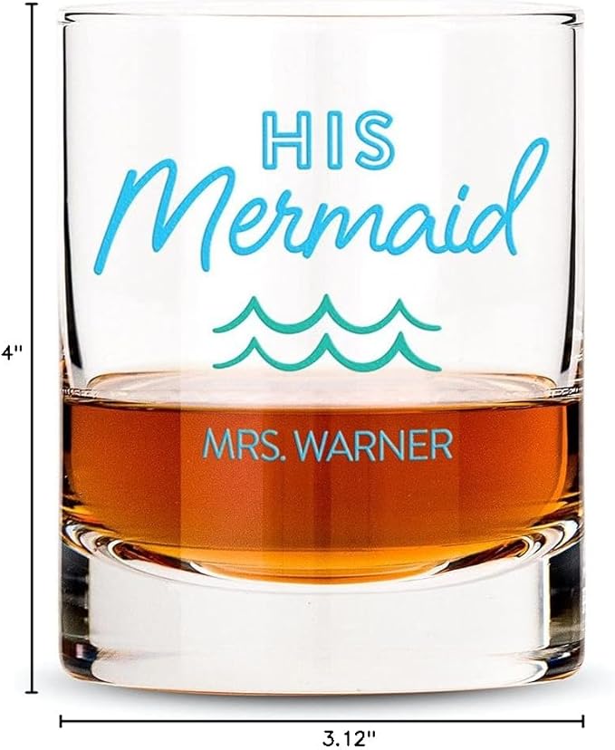 WEDDINGSTAR Personalized Whiskey Glass 11oz - His Mermaid Print