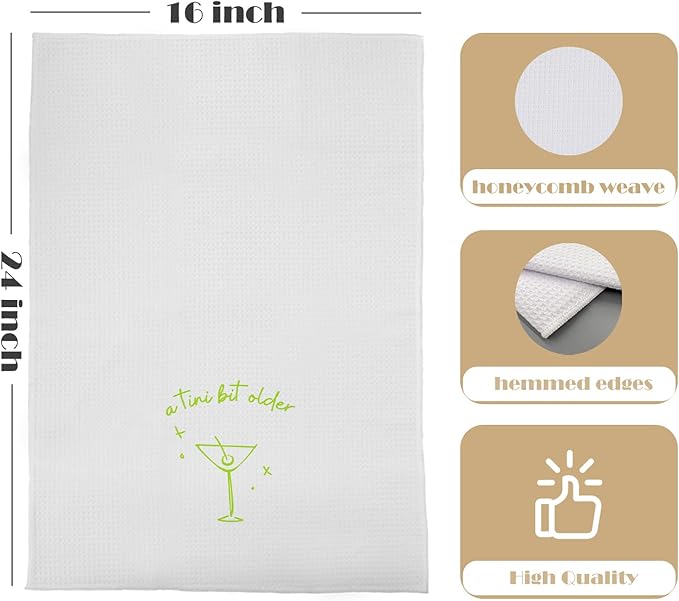 Martini Cocktail Kitchen Towels - Tini Bit Older Decorative Waffle Dish Towels, Green Martini Bar Party Decorations, Hand Tea Towel, 16x24 Inch