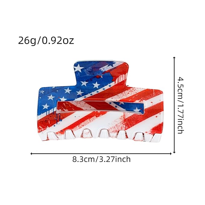 1Pc American Flag Hair Clips Strong Hold Patriotic Hair Claw Clips July 4th Hair Barrettes Nonslip Red White Blue Hair Accessories Clip Fashion Hair Grip Clip for Women Independence Day Hair Decor