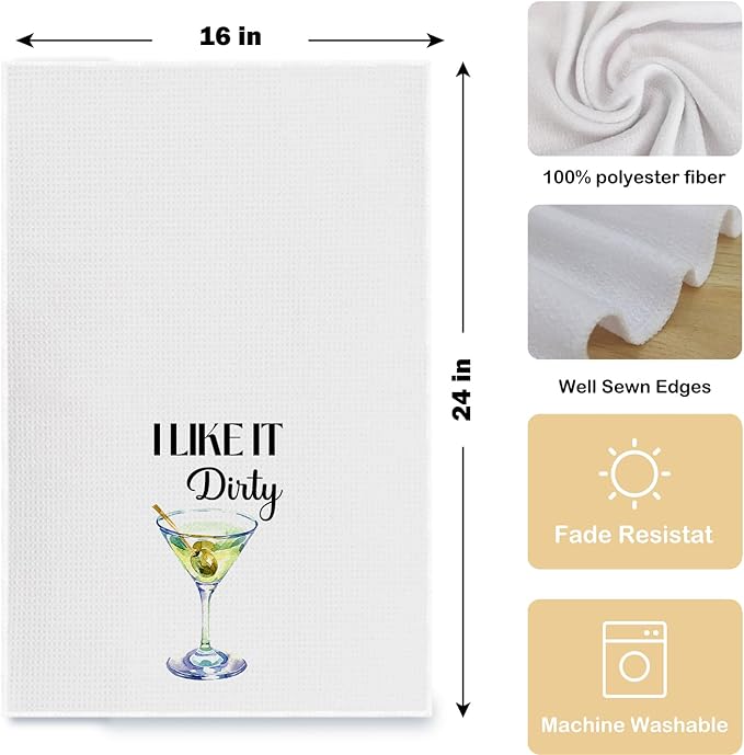 I Like it Dirty Martini Kitchen Towelsfor Martini Lovers, Dirty Martini Gifts Dish Tea Towels, Gifts Hand Towels for Kitchen Decor, Bar Cart Decor, 16x24 Inch