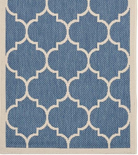 SAFAVIEH Washable Rug Outdoor Courtyard Collection - 2'3" x 6'7" Runner, Blue & Beige, Non-Shedding & Easy Cleaning, Ideal for Patio, Entryway, Mudroom, Hallway, Kitchen (CY6914-243)