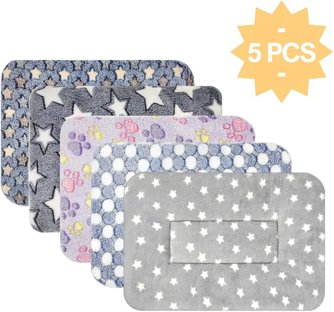 5PCS Rabbit Bed, Soft Bunny Bedding, Fleece Guinea Pig Blanket | Warm Plush Sleeping Mat, Cage Liner for Hamster Ferret Squirrel Hedgehog Rat
