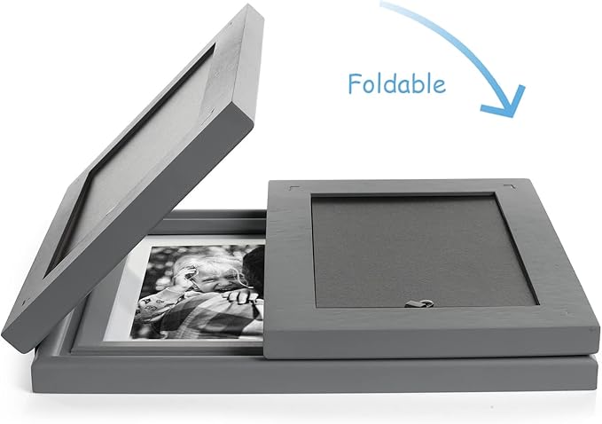 3 Vertical Horizontal Hinged Wood Picture Frame 4x6 and 5x7 Triple Folding Photo Frame Home Decor with Real Glass Front in Gray for Tabletop, Display 4x6 with Mat or 5x7 without Mat