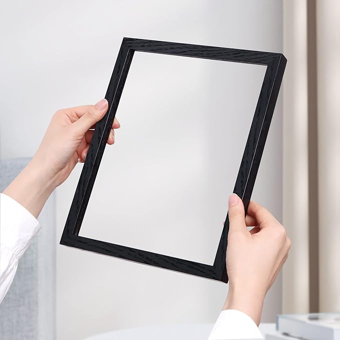 Fun Memories Black Picture Frames 11x14 Set of 3, Light Wood 11 x 14 Frames for Wall, Solid Oak Wood Frame 11 by 14 with Tempered Glass, 11x14 Frame with Mat for 8x10, Black 11x14 Poster Frames