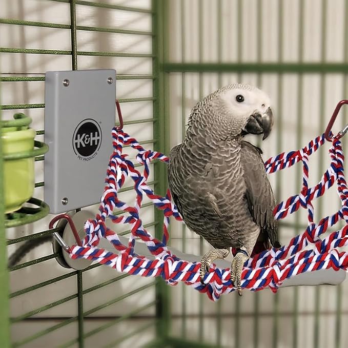 2 Pcs Cotton Rope Hammock & Bridge with 4 Hooks for Cage Accessories - Rat, Bird & Hamster (12.6 x 9.84 inch, Red)