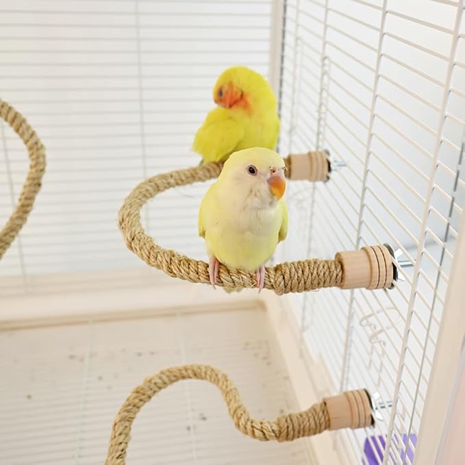 3 Pack Natural Sisal Rope Bird Perch Set, Bendable Parrot Climbing Rope Perch with Wooden Ends (15.7"/23.6"/31.5"), Flexible Bird Stand Toy for Lovebirds, Cockatiels, Conures, Budgies, Finches