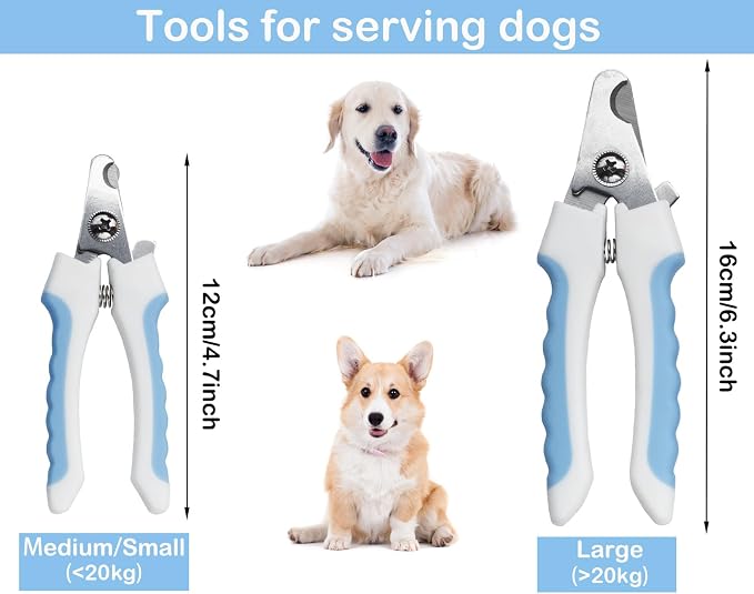 5Pcs Dogs and Cats Grooming Nail Clippers Kit Pet Claws Nail Clipper Trimmers, with Protective Guard Lock to Avoid Over Cutting, Professional Trimmers for Large and Small Cat and Dog (Blue)