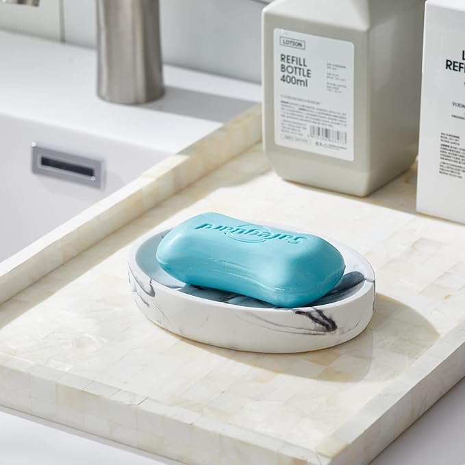 Marble Look Soap Dish - Bar Soap Holder for Shower, Bathroom & Kitchen Sink