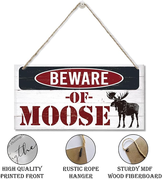 Warning Signs, Beware of Moose Sign, Decorative Wood Hanging Wood Plaque, Outdoor Warning Decorations Signs, Doors Sign for Cabin and Lake House, Farmhouse Wall Decor, Vintage Cafe Garage Bar Decoration