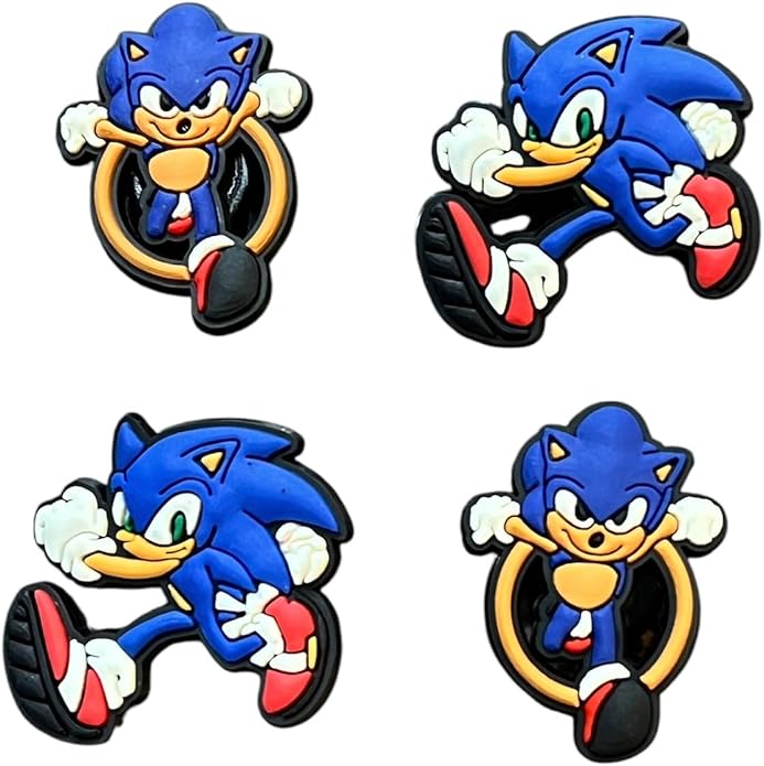 Hedgehog Shoe Charms, 4 Piece Decorative Set, Running and Face Designs