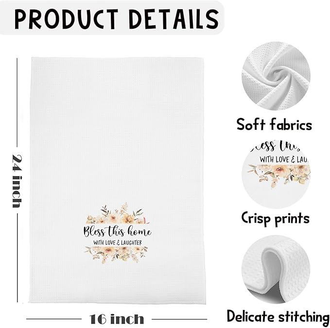 Bless This Home Kitchen Towels, Gifts for Family Dish Tea Towels for Kitchen Decor, House Warming Gifts New Home Decorative Hand Towels for Bathroom, 16x24 Inch