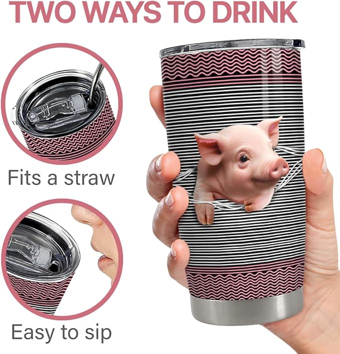 Pig Tumbler 20oz Stainless Steel Insulated Coffee Travel Mug Cup for Women Girls Pig Gifts for Birthday Christmas Mothers Day