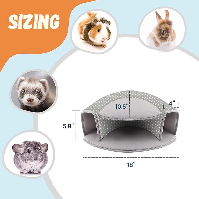 Guinea Pig Hideout, Interactive Guinea Pig Tunnel Bed, Washable | Small Animal Tubes Toys Cage Accessories for Ferret Bunny Chinchilla