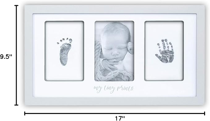 Felt Like Sharing My Tiny Prints Newborn Baby Handprint and Footprint Kit – Photo Keepsake Frame with Ink Pad for Baby Hand and Footprints – Great New Parent Present – 17” L x 9.5” H (Gray)