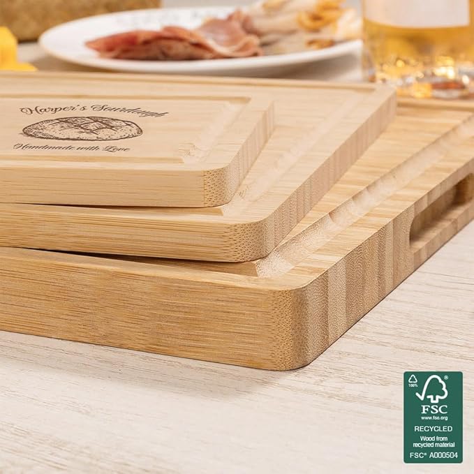 callie Personalized Bread Cutting Board, Decorative Bamboo Charcuterie Serving Tray, Customized Sourdough Gifts for Bakers, Baking Lovers Mom Friend Chefs (S, M, L)