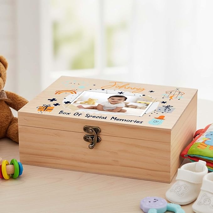 Personalized Baby Memory Pine/Walnut Wooden Box for Keepaske, Custom Newborn Gifts Engraved Wood Box with Lid, Baby Shower Gifts for Boys Girls Keepsake Storage Boxes