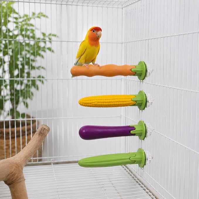 4 Pack Bird Perches for Cage, Vegetable Design Parrot Perch, Bird Nail Grinding Perch for Parakeets, Budgies, Cockatiels and Small Parrots, Bird Cage Accessories