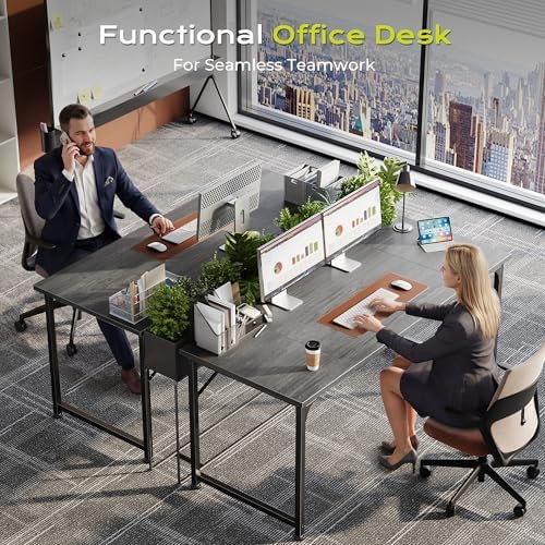 PRAISUN 55 Inch Computer Desk, Office Desk, Spacious Desktop, Grey