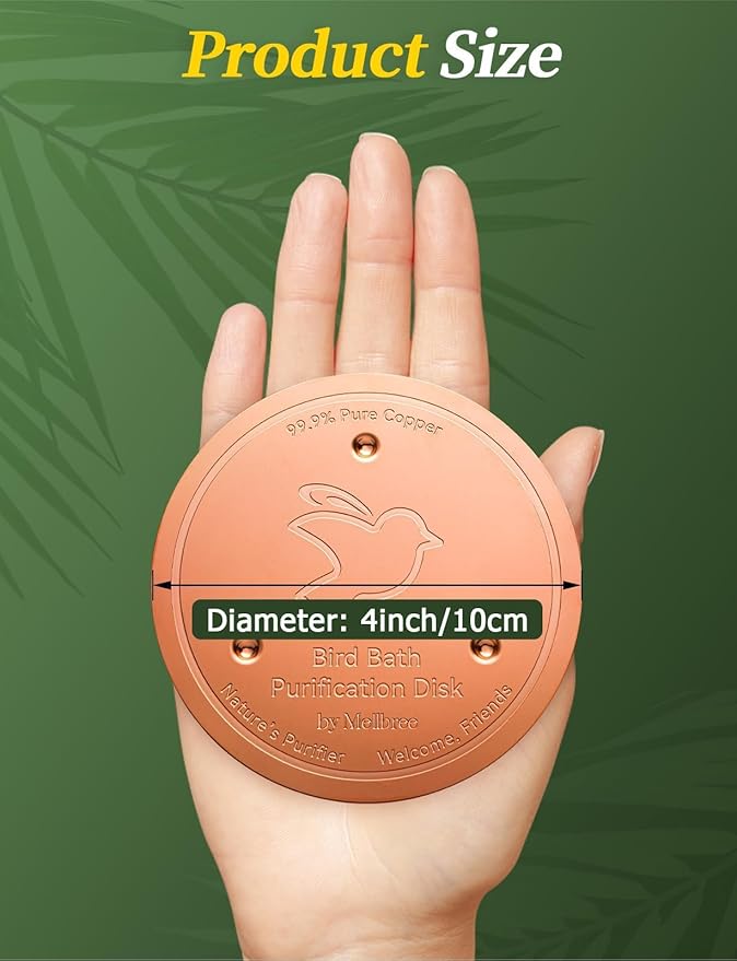 Mellbree 4-Pack Premium Copper Cleaning Discs, 0.6mm Thick 99.99% Pure Copper with Stable Triple-Point Support, All-Season Physical Water Care for Bird Baths