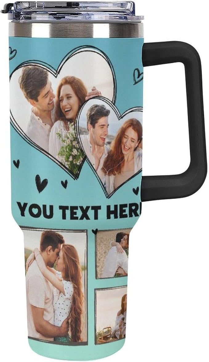 Personalized Tumbler Custom Insulated Travel Mug Custom Drinking Coffee Cup with Photos and Text 40oz Christmas Birthday Gift