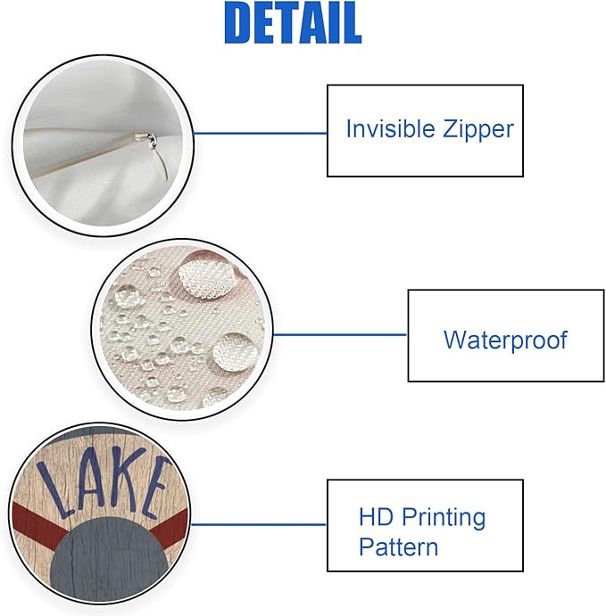 Fukeen 2 Waterproof Outdoor Lake House Pillow Covers 16x16 Inch Vintage Summer Coastal Nautical Life Buoy Throw Pillow Cases Ocean Rustic Farmhouse Decorations Cushion Cover Double Sided