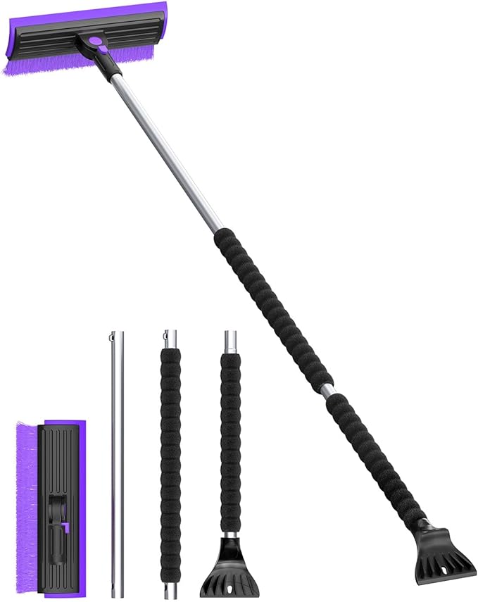 helloleiboo 2025 Extra Long 55.7" Ice Scrapers for Car Windshield Multi-Functional Detachable Car Ice Scraper with Foam Grip and 270ยฐ Pivoting Brush Head Snow Brush for SUV Truck Auto(Purple)