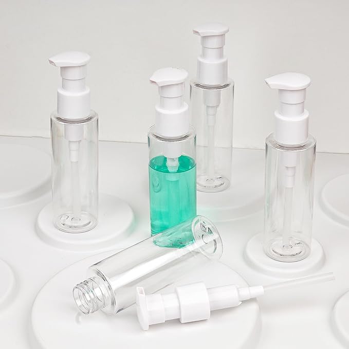 Cosywell Plastic Pump Bottles Dispenser Leak Proof 3.5oz/105ml 5 Pack Portable Empty Refillable Container Clear Plastic Lotion Pump Dispenser Bottle for Facial Cleansing Oil Shampoo Shower Gel