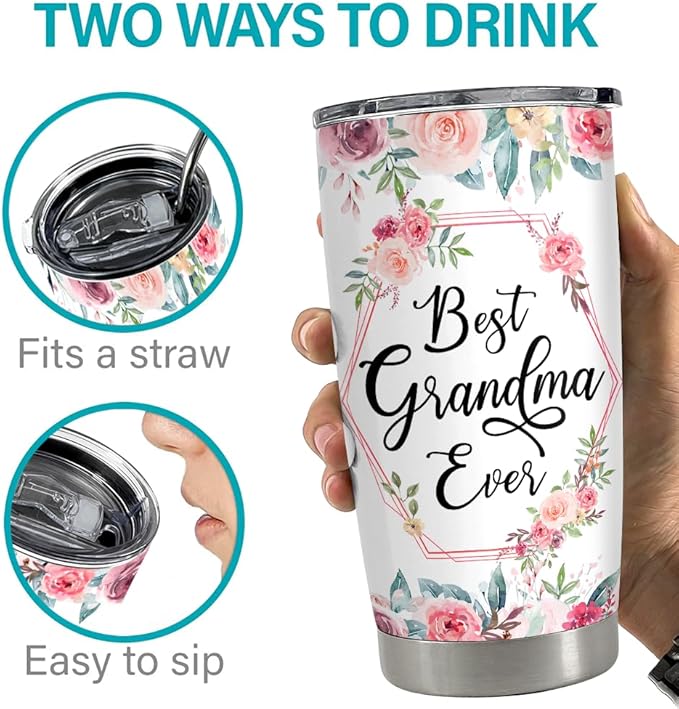SANDJEST Grandma Tumbler 20oz Stainless Steel Insulated Tumblers Coffee Travel Mug, Grandma Gifts for Mothers Day, Birthday, Christmas