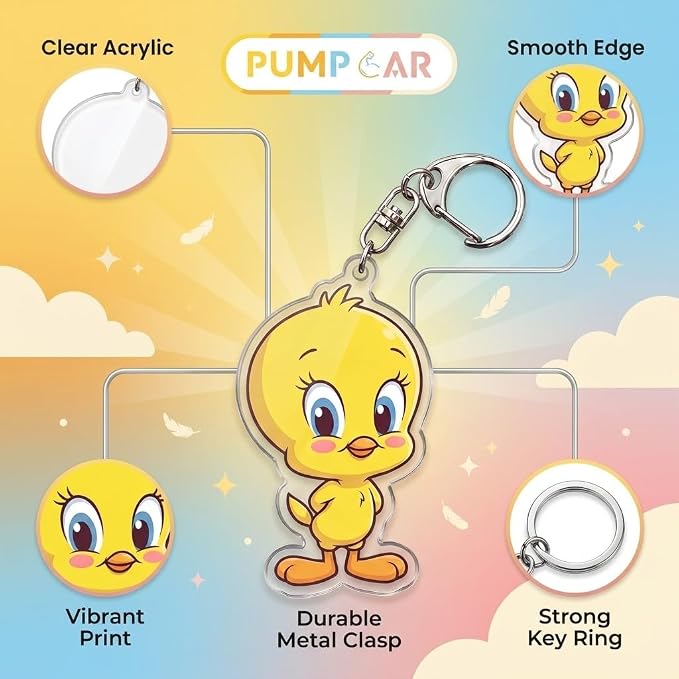 PumpCar Acrylic Keychain Double-Sided Charm Key Ring with Metal Clip Backpack Charm Bag and Car Key Accessory Collectible
