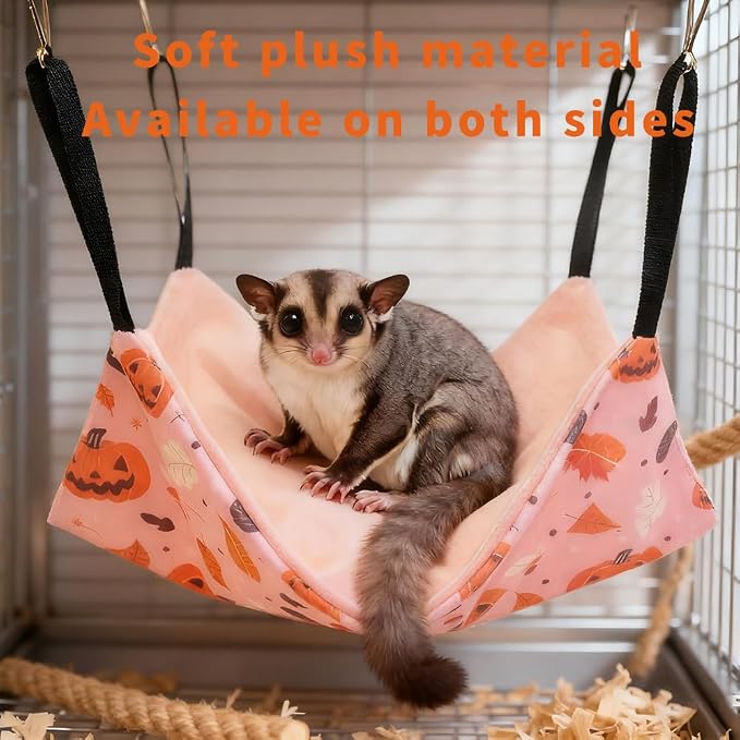 4 Pack Ferret Hammock Set, Hanging Soft Small Animal Hammocks with Hideout,Tunnel and Double Layer,Cage Accessories for Ferret,Rats,Sugar Glider,Squirrel(Orange-Yellow)