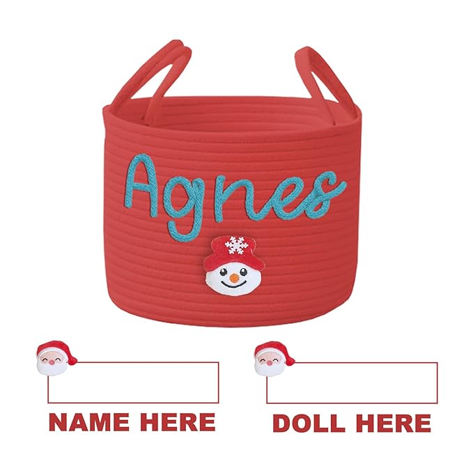 Custom Christmas Baskets for Gifts Empty, Personalized Woven Gift Basket with Kids Name, Baby Toy & Gifts Storage Basket With Name, Christmas Gift for Baby Kids Toddler
