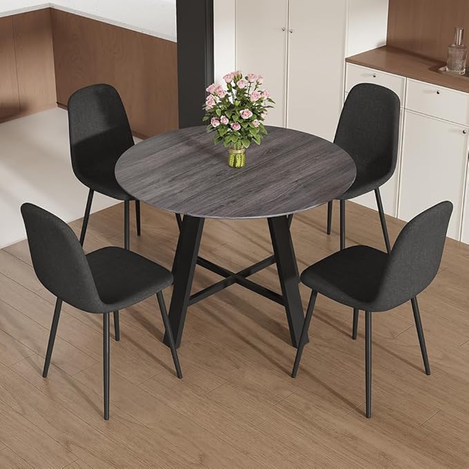 Round Dining Table Set for 4, Round Kitchen Dining Table and Chairs Set for 4,42" Modern Dining Room Table Set for 4 with Upholstered Chairs for Small Space Kitchen Office Cafe Apartment