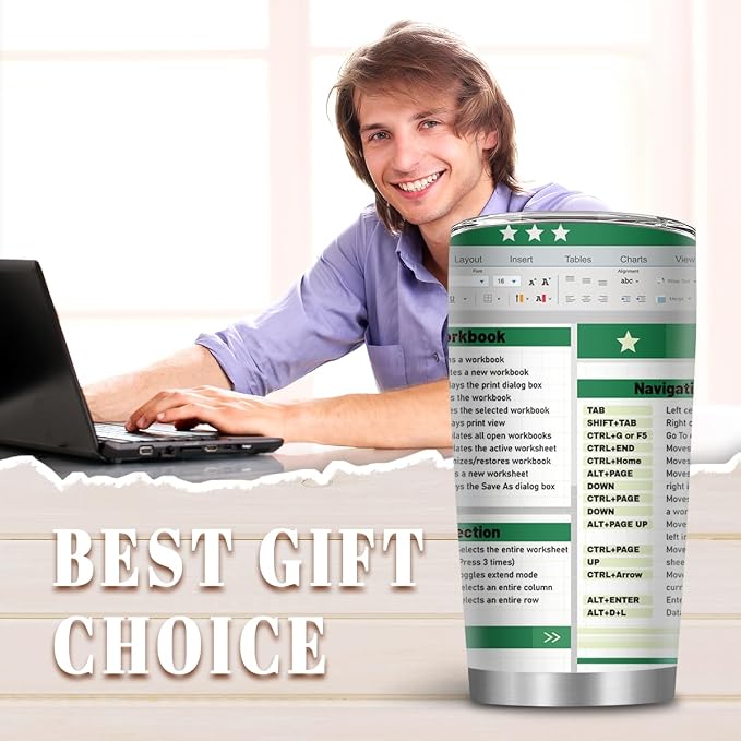 the Office Gifts, 20oz Shortcut Key Tumblers with Straw, Accountant Gift for Coworkers, Excel Shortcuts Cheat Sheet Spreadsheet Tumbler Gifts for Thanksgiving Christmas, 1 PCS