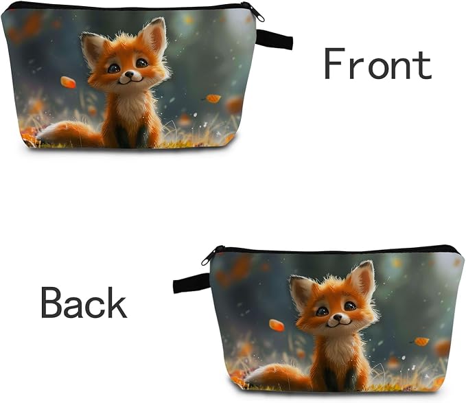 Cute Fox Cosmetic Bag Gift for Women Small Makeup Bag for Purse Cosmetic Bags for Women Zipper Travel Toiletry Pouch Fox Makeup Bags