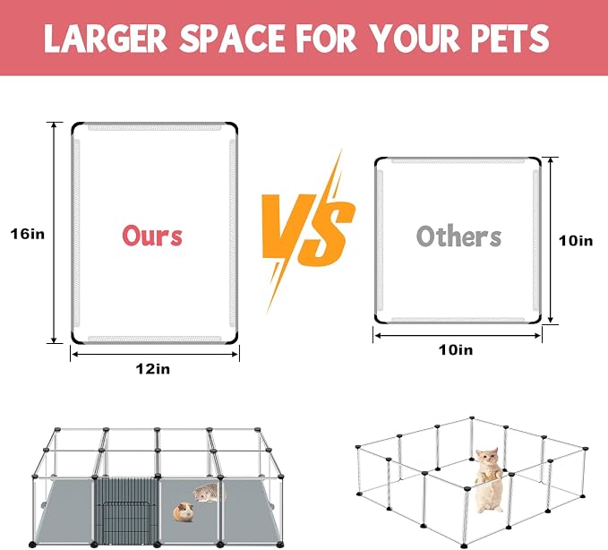 VISCOO 20 Panels Small Animals Playpen, 48"x24"x16" Pet Playpen | Transparent with Waterproof Mat,Portable Plastic Fence for Guinea Pigs/Bunny/Hamsters/Hedgehogs Indoors Outdoor