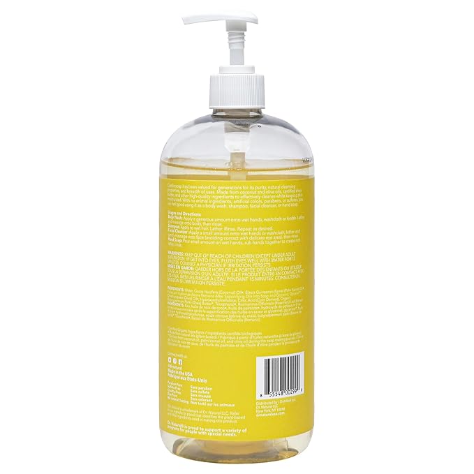 Dr. Natural Castile Liquid Unscented Baby Soap, Mild, 32 oz - Plant-Based - Made with Organic Shea Butter - Rich in Essential Oils - Sulfate and Paraben-Free, Cruelty-Free - Multi-Purpose Soap