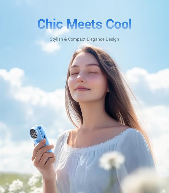 Diveblues Handheld Portable Turbo Fan, 4000mAh USB Rechargeable Pocket Fan, Up to 16 Hours, Hand Fan with 5 Speeds Powerful Cooling for Travel/Summer/Outdoor/Lash/Purse