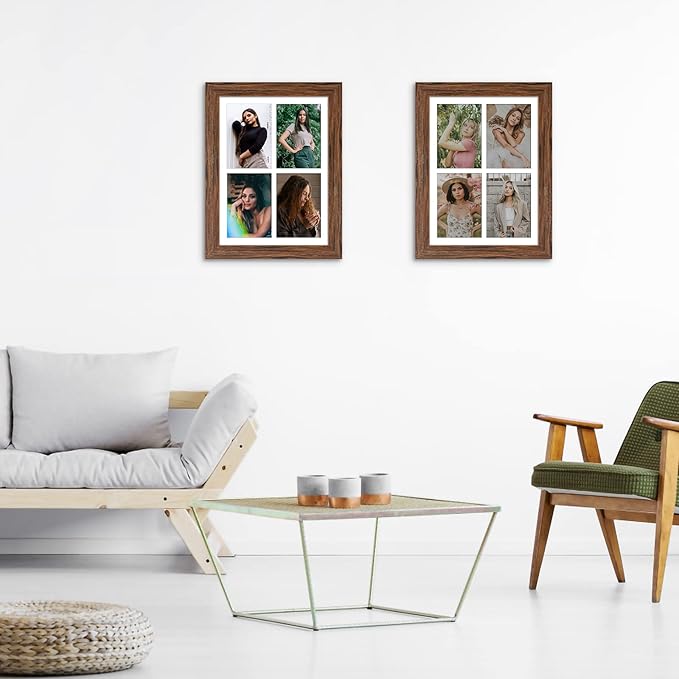 11x15 Picture Frame Display 4 opening 5x7 Picture Frame Collage,Multi Photo Frame with Mat,Plexiglass,Horizontal and Vertical Formats for Wall Decor,Carbonized Brown Wood Grain
