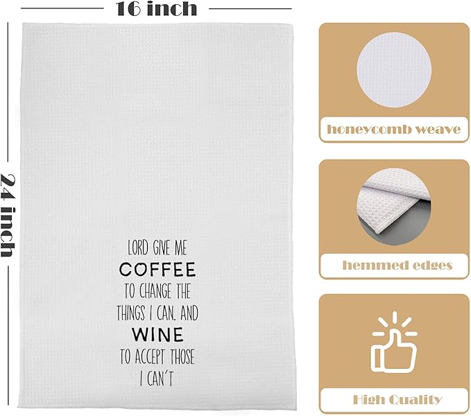 Funny Coffee Wine Towels - Coffee Lovers Wine Lovers Decorative Waffle Weave Dish Towels for Kitchen, Funny Wine Gifts Hand Towels, Coffee Lover Tea Towels, 16x24 Inch