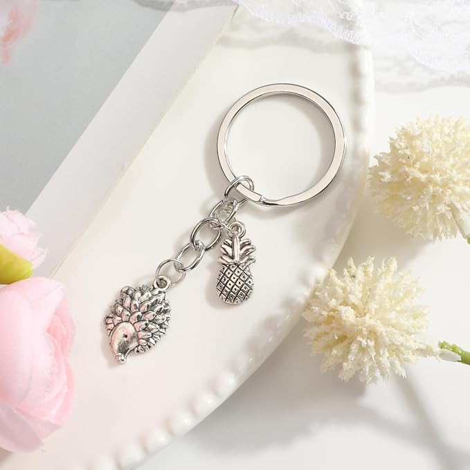 Hedgehog Keychain with Pineapple Charm Cute Hedgehog Keychain Adorable Animal and Fruit keycharm Accessory for Women Cute Keyring Gift Idea