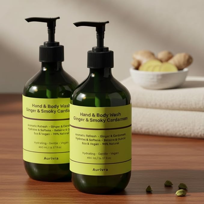 Hydrating Ginger & Smoky Cardamom Hand and Body Wash, 98% Natural, Vegan, Gentle Moisturizing Cleanser for All Skin Types, Paraben & Gluten-Free, Eco-Certified (2)