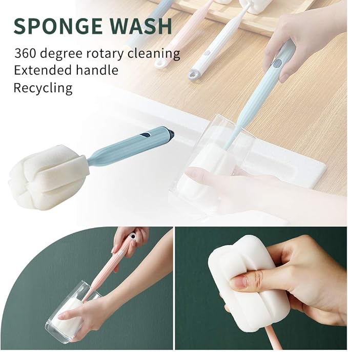 Bottle Soft Brush -2Pcs Sponge Bottle Brush Soft and Easy to Clean, Baby Bottle Sponge Brush Can Effectively Remove The Stain Residue On The Bottom of The Cup(Blue)