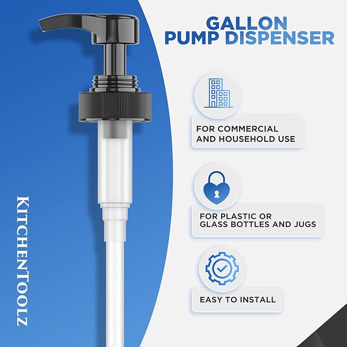 Gallon Pump Dispenser for Gallon Glass Jugs or Plastic Bottles - Compatible with Listerine Pump 1-1.5L Bottle Heavy-Duty for Snow Cone Syrup, Soap, Condiments, Detergent - Pack of 2 Black Pumps